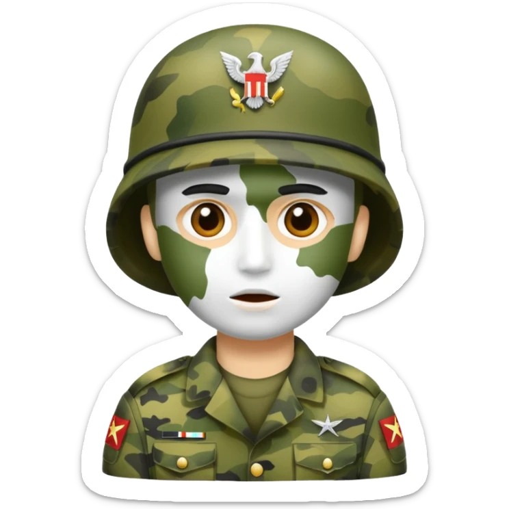 A soldier that there face is paint like camouflage like the army uniform sticker