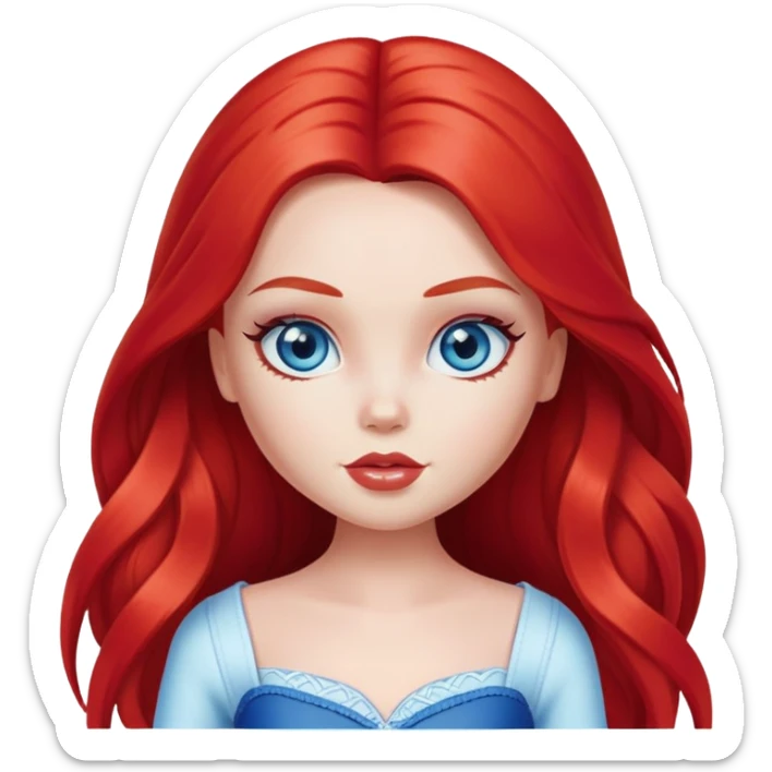 pretty bratz girl, bright red long hair, blue eyes, white skin sticker