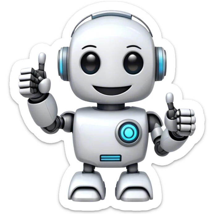 portal-style cute robot with a big smile, giving a big thumbs-up sticker