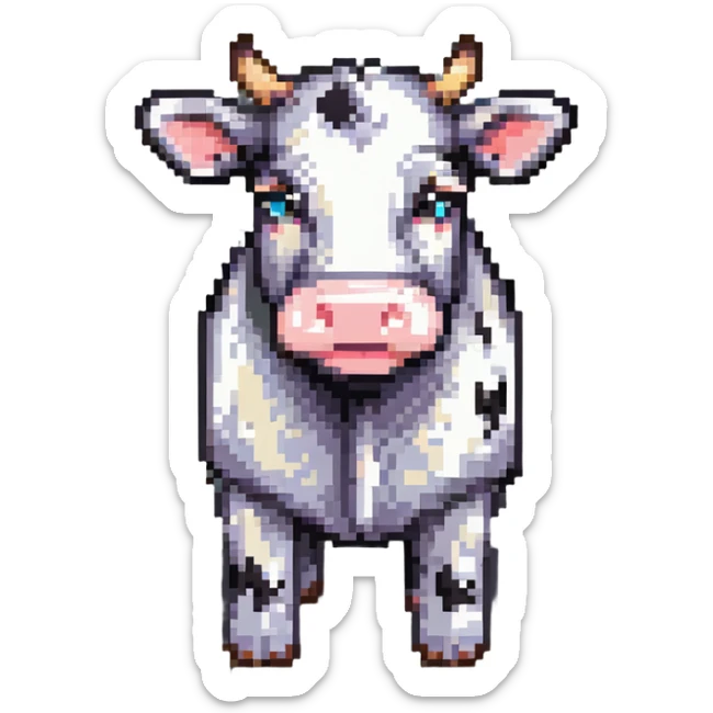 extremely blocky ultra-minimal pixel art Minecraft cow emoji with only 2 or 3 large square pixels, bright playful colors, childish and cute sticker