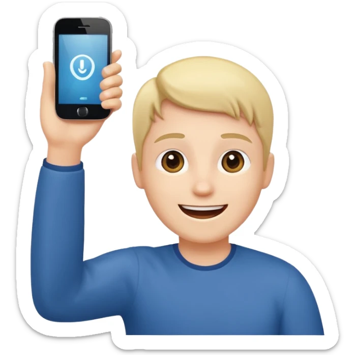 glückliche Person mit Handy, hebt die Hand zum Jubeln sticker