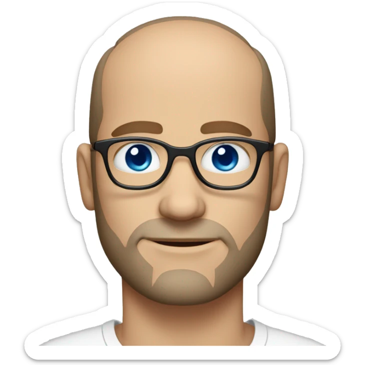 white man with receding hairline with blue eyes and glasses and stubble beard sticker