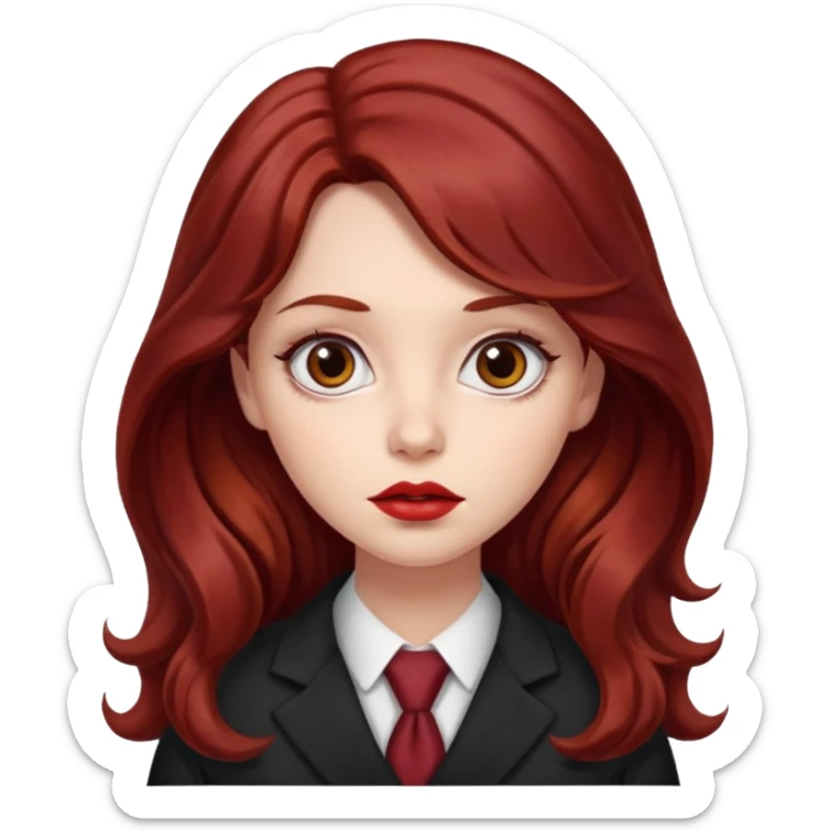 long and wavy dark red haired girl, with thick lips, big eyes and she looks like an attorney but feminine sticker