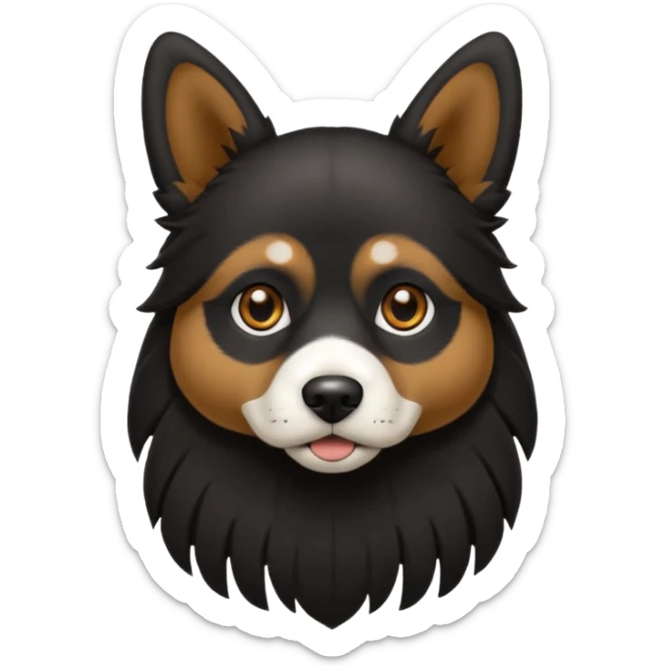 haz un perro negro con las patas y el ozico blancos toques marrones mucho pelo y ojos marrones sticker