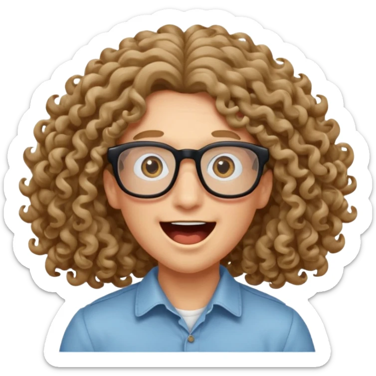 bungee jumping face only with hair flying long curly hair and glassess sticker