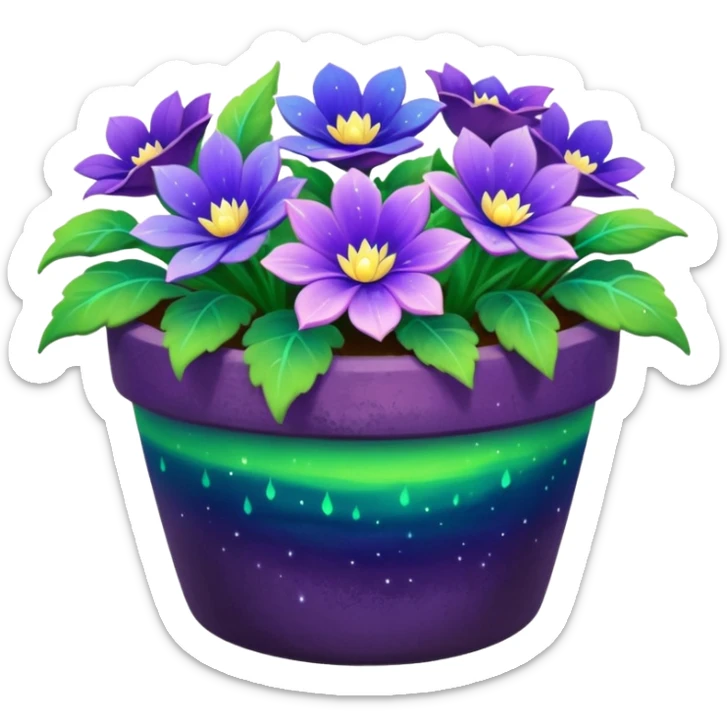 aurora borealis Painted flower clay pot of aurora borealis Colored Petalled Flowers, sticker