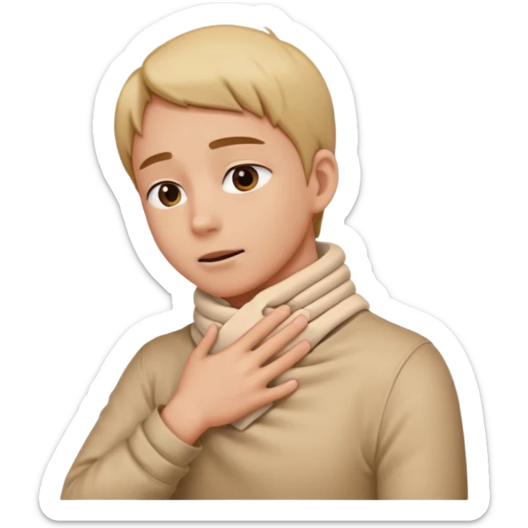 Person grabbing thier neck with their hands crossing them wrapping them around thier neck  sticker