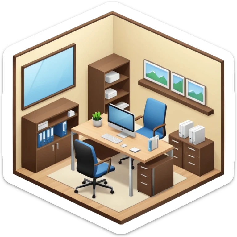an office for ceo of company in an isometric style sticker