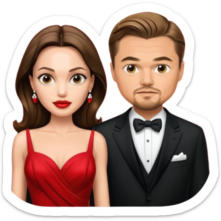 leonardo di caprio and Angelina Jolie in a red dress sticker