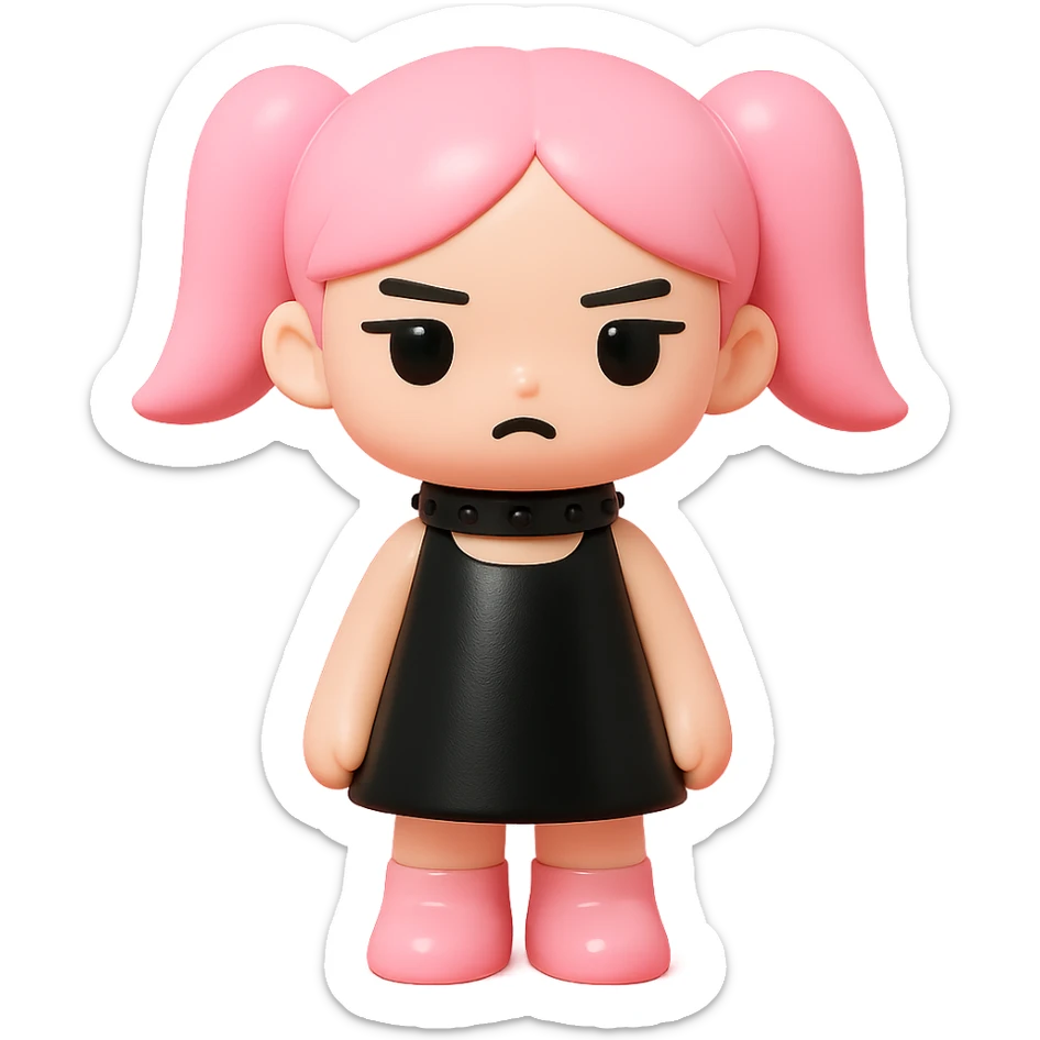 BLACKPINK-inspired gothic choker, no hearts, black and pink, glossy and bold, vinyl figure style sticker