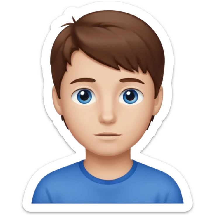 Crie um menino com cabelo castanho escuro com os olhos azuis um menino branco com olho azul  sticker