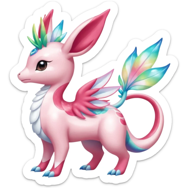 Shiny Sparkly beautiful gorgeous ethereal Scaley Exotic Shaymin-Aurorus-Sylveon-Milotic-Dragonair-Fakémon-hybrid-creature (full body) sticker