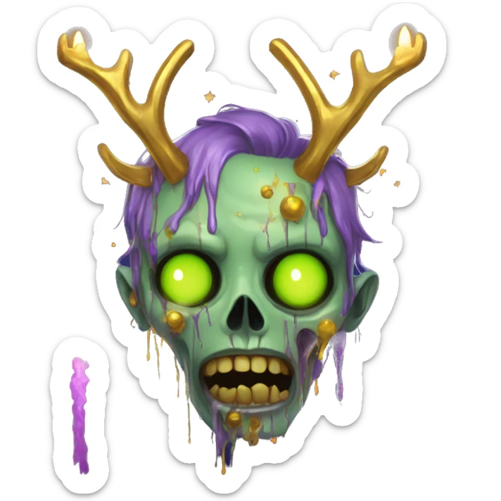 zombie person with gold antlers melting into graffiti galaxies with candles lanterns and fairy lights sticker