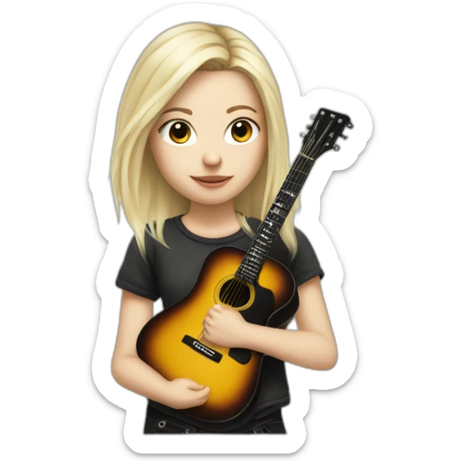 A young emo/grunge white girl, with very light blond hair and a guitar sticker