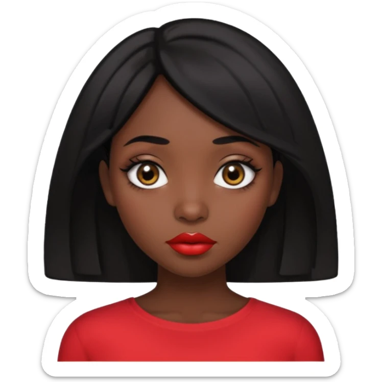 Dark skin gurl with black hair, big lips m, dark brown eye, octagon face shape and chinky eyes no red lipstick  sticker