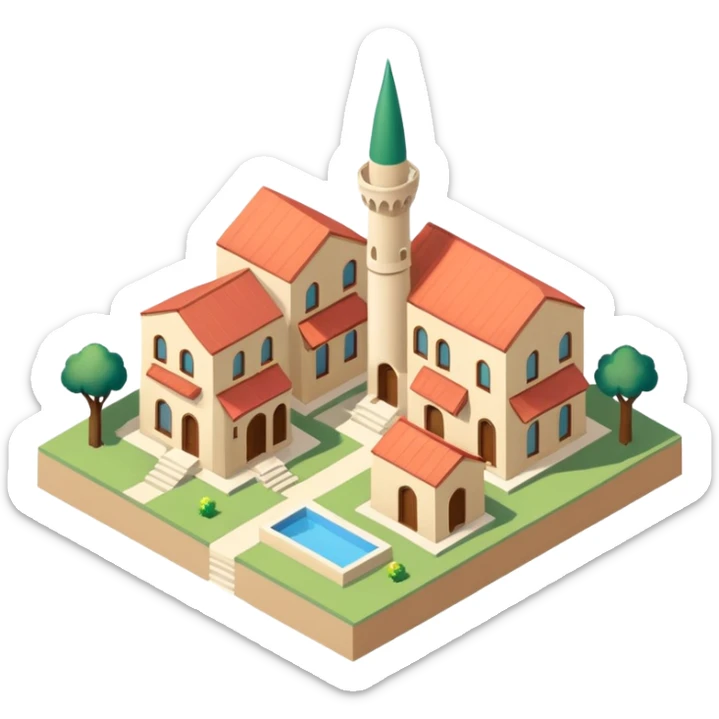 little city and many, small, ordinary, simple, home, Iranian-style, 1980, isometric sticker