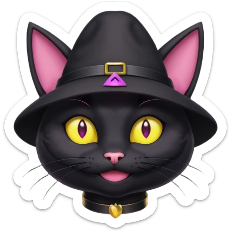 image friend from deltarune, a cat with a pink eye and a yellow eye, and black fur and pointy ears smiling sticker