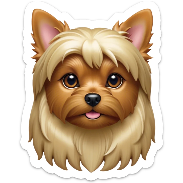 Cinematic Noble Yorkshire Terrier Portrait Emoji, Exuding refined charm and dignified poise, with a lustrous, silky fur in rich, deep hues, alert eyes and a confident expression, simplified yet exquisitely detailed, glowing with a soft, aristocratic radiance, high shine, embodying intelligent grace and classic elegance, soft glowing outline, capturing the essence of a regal Yorkshire Terrier ready to rule the screen with effortless sophistication! sticker