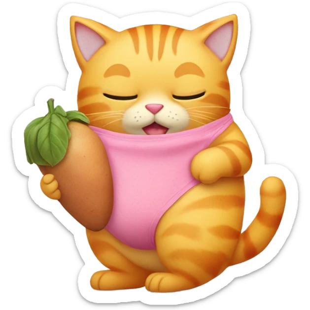 Yellow cat wearing pink panty holding sweet potato  sticker