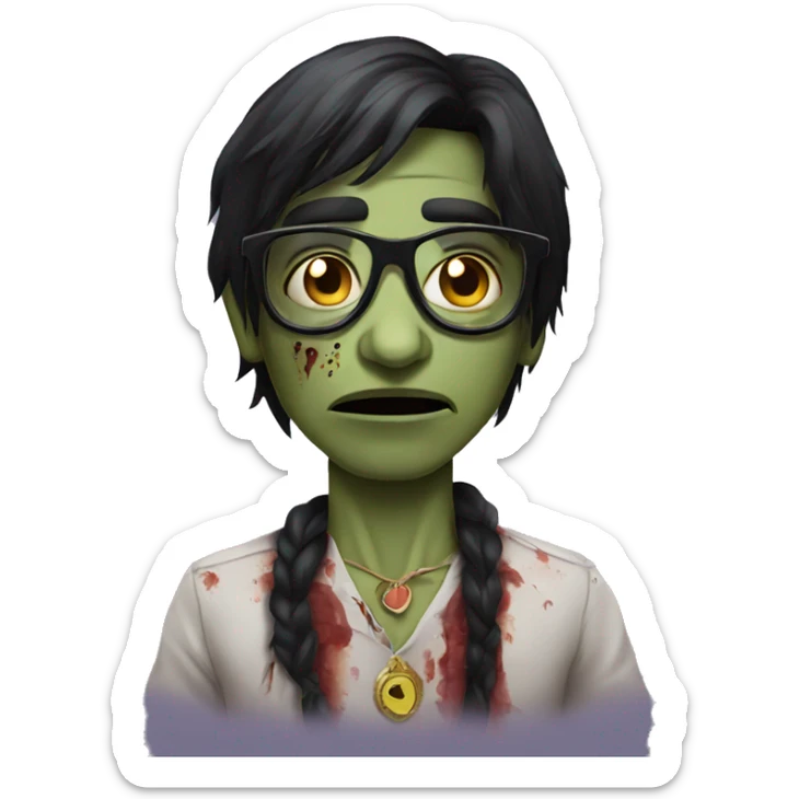 indian zombie with glasses with a love eperssion black hair sticker
