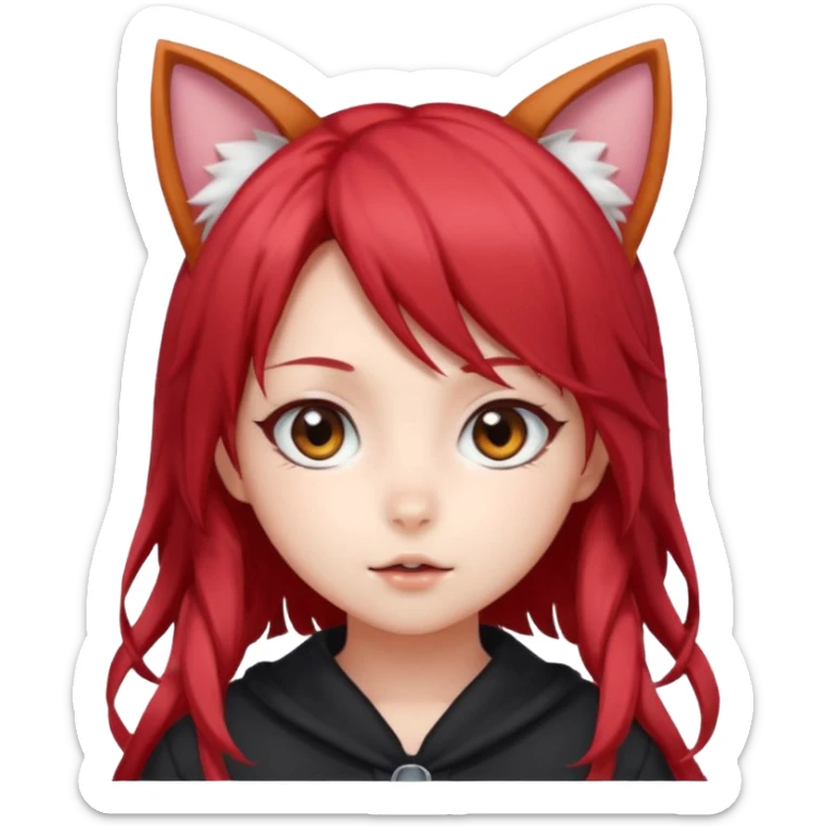 cute anime girl with cat ears, red blowing hair sticker