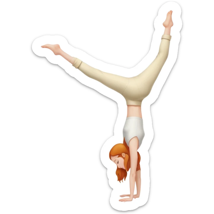Ginger Girl side view handstand two straight legs together in cream pants sticker