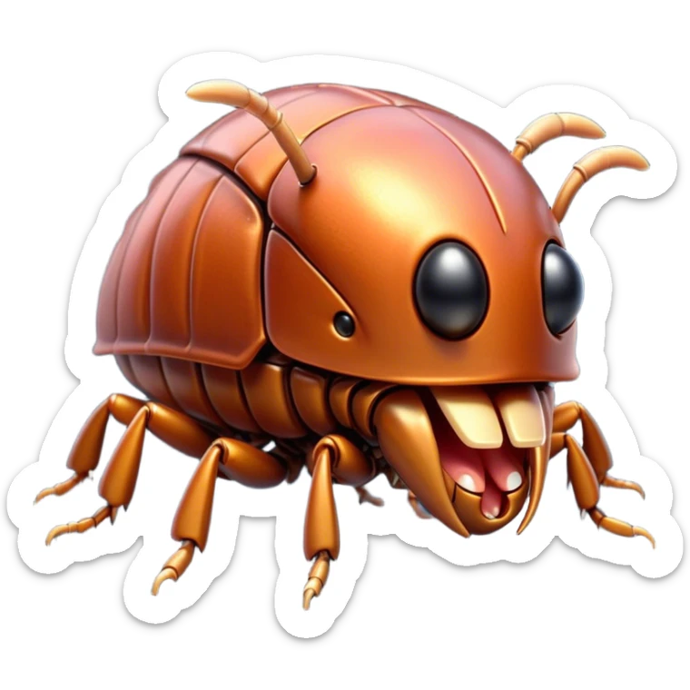 Cinematic Adorable Yawning Beetle Portrait Emoji, Head tilted slightly with a dramatic, wide-open yawn, showcasing a small, intricately armored form with softly drooping elytra and sleepy, half-closed eyes, Simplified yet irresistibly cute features, highly detailed, glowing with a soft, cozy metallic glow, high shine, relaxed yet expressive, stylized with a dash of whimsical natural charm, soft glowing outline, capturing the essence of a drowsy beetle that appears ready to stretch and yawn its way out of the screen! sticker