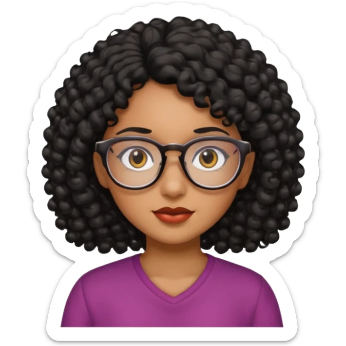 Chica con cabello rizado color negro, piel morena y que use lentes sticker
