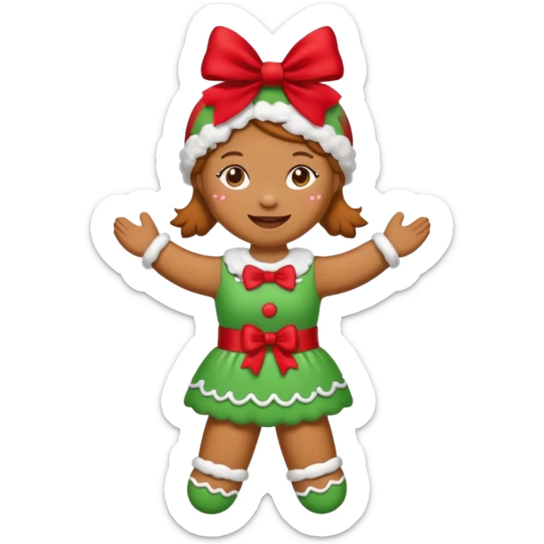 Christmas cookie with arms and legs but make it female gender, wearing red bow on her head sticker