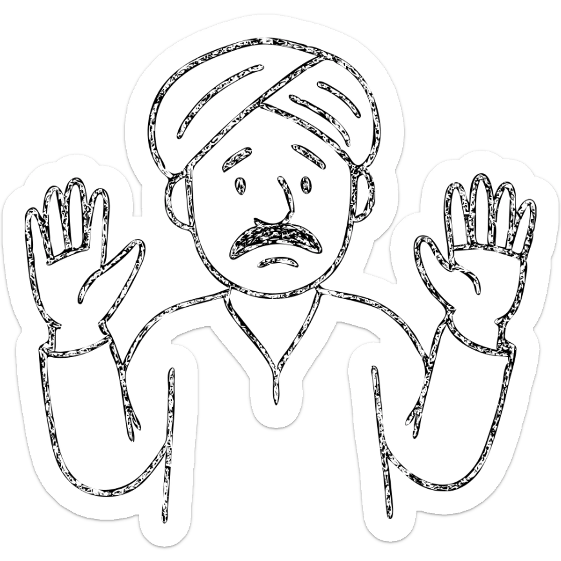 hand-drawn outlined icon of an Indian person with hands up in surrender sticker