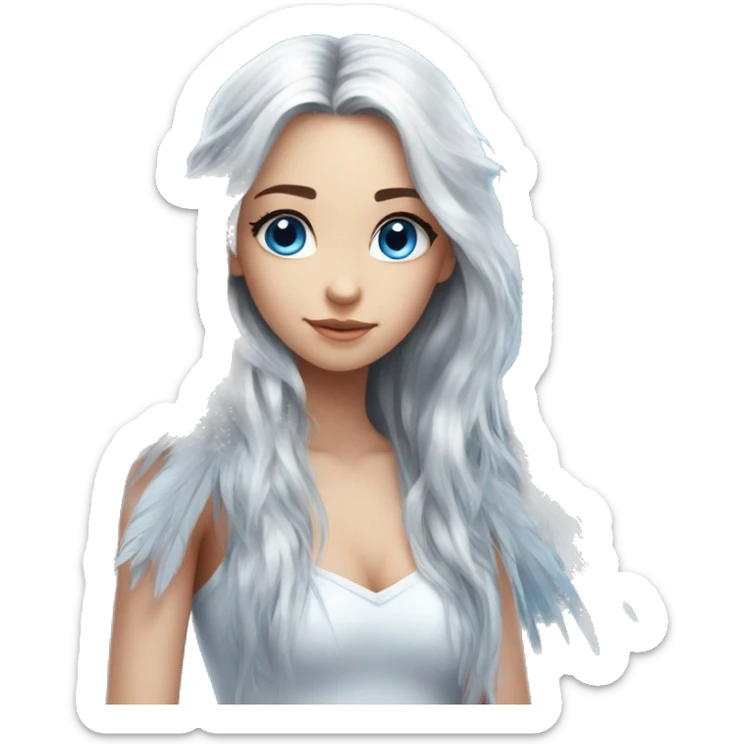 big wings, silver, feather, icy ,snowflake, Beautiful, fairy, long hair, blue eyes sticker