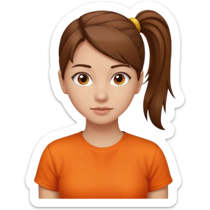 brown hair girl with orange shirt and pony tail sticker