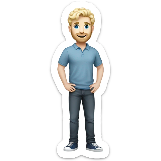 full body standing light curl blonde 30yo man blue eyed pale skin sticker