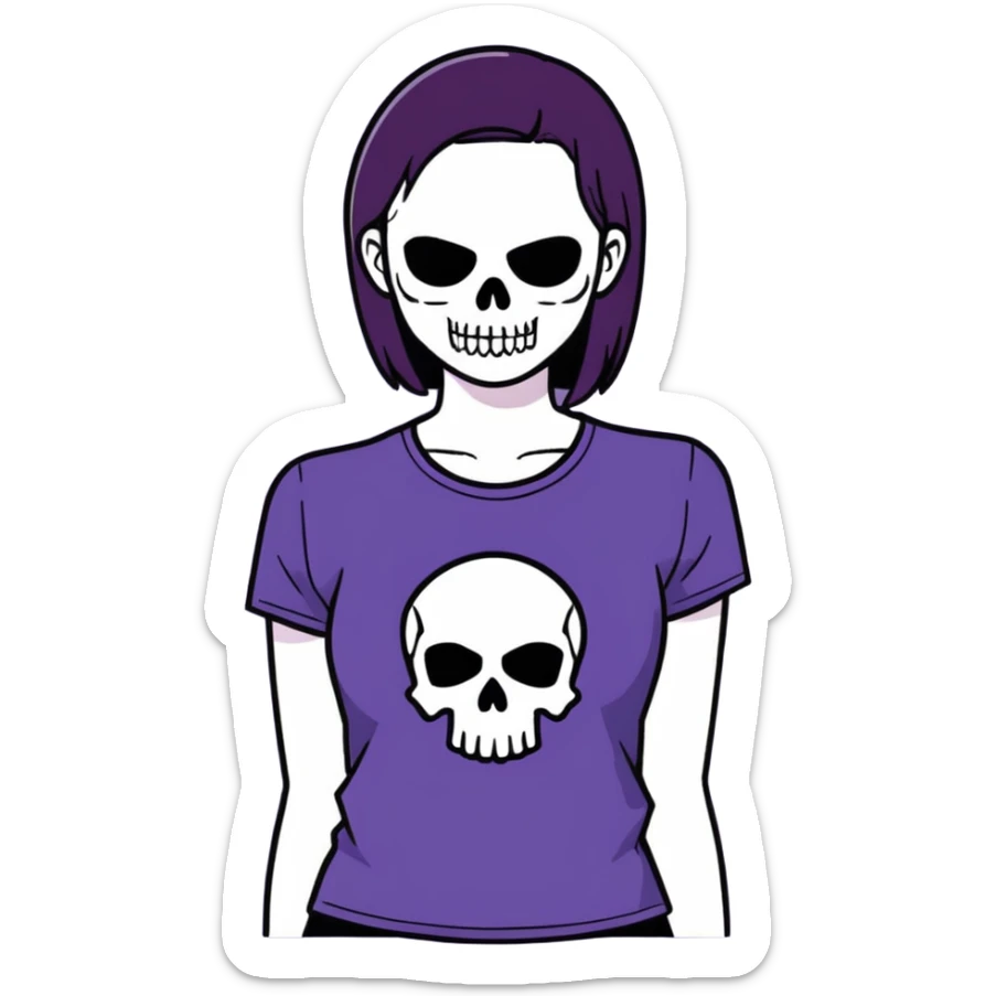 Women's Dark purple t-shirt with black skull  sticker