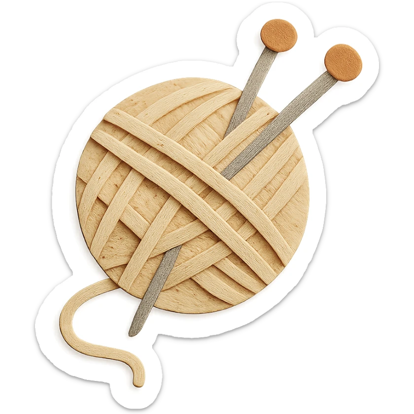 ball of beige mohair wool with knitting needles sticker