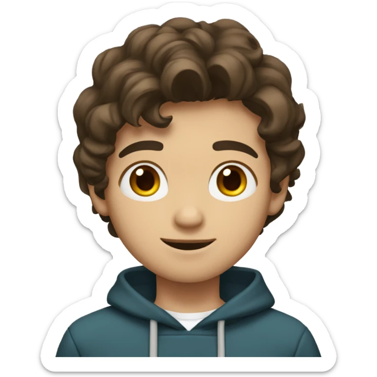 Teenager boy type mexican, White skin, with wavy brown hair (Which go down behind to the nape of the neck), Little bit dezoom sticker