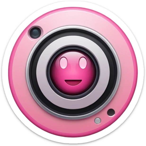 A round camera lens, apple emoji style, minimalist, with highlights, no faces, pink sticker