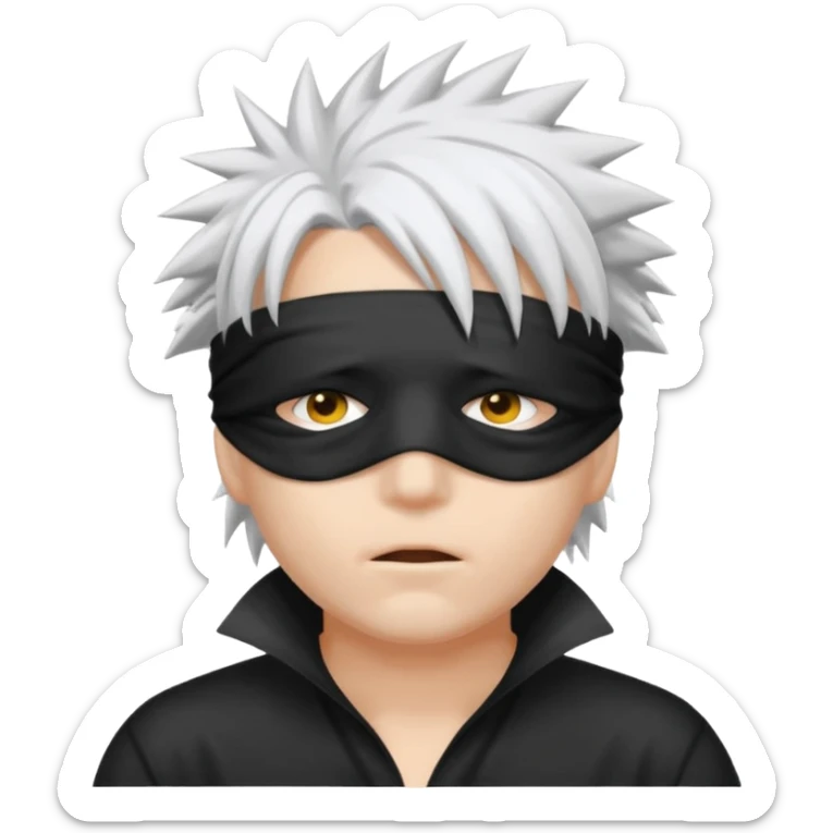 a person with a blinfold covering their eyes and spiky white hair sticker