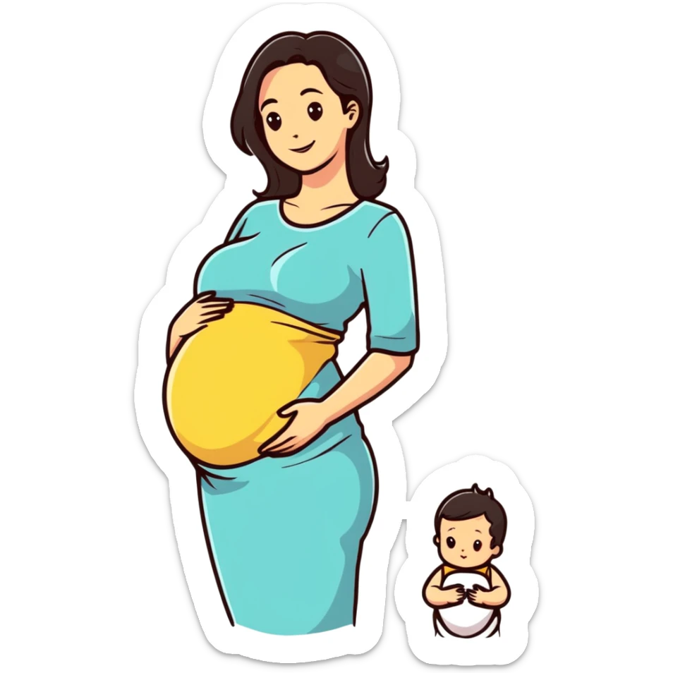 Beautiful brunette pregnant woman with baby bump sticker
