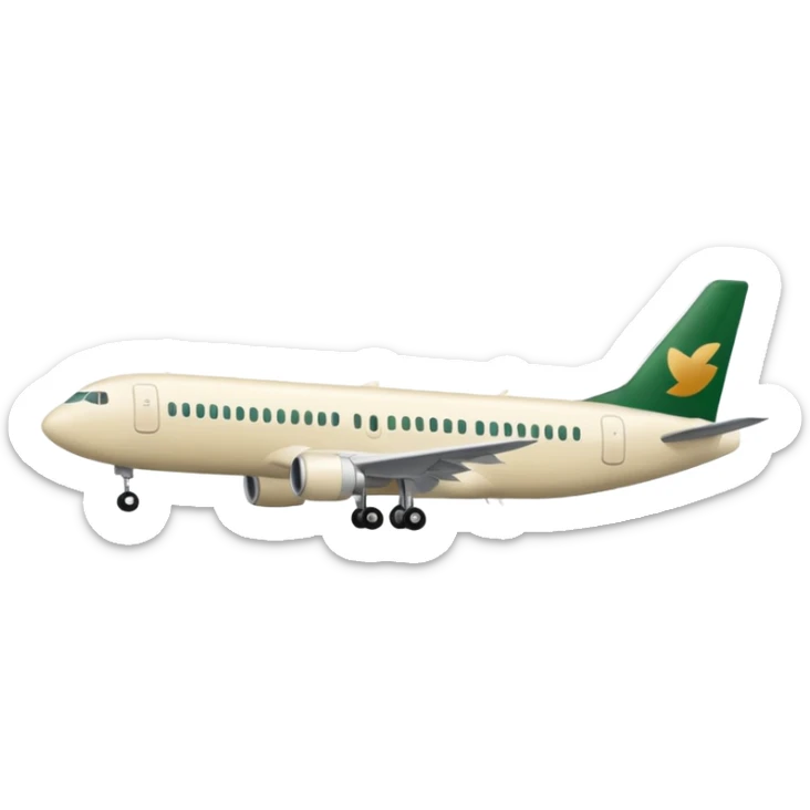 emoji: long passenger airplane, light beige (milky), only dark green (#173e12) inserts, no other colors, Apple emoji style, no text sticker