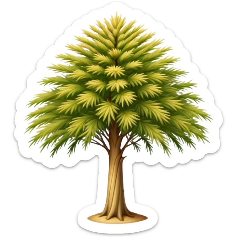 Cinematic Realistic Allocasuarina Emoji, Tall and elegant, with long, needle-like foliage that gives the tree a fine, wispy appearance. The tree’s soft, golden-brown color adds warmth to the landscape. Soft glowing outline, capturing the essence of Australian beauty, strength, and serenity in an allocasuarina tree! sticker