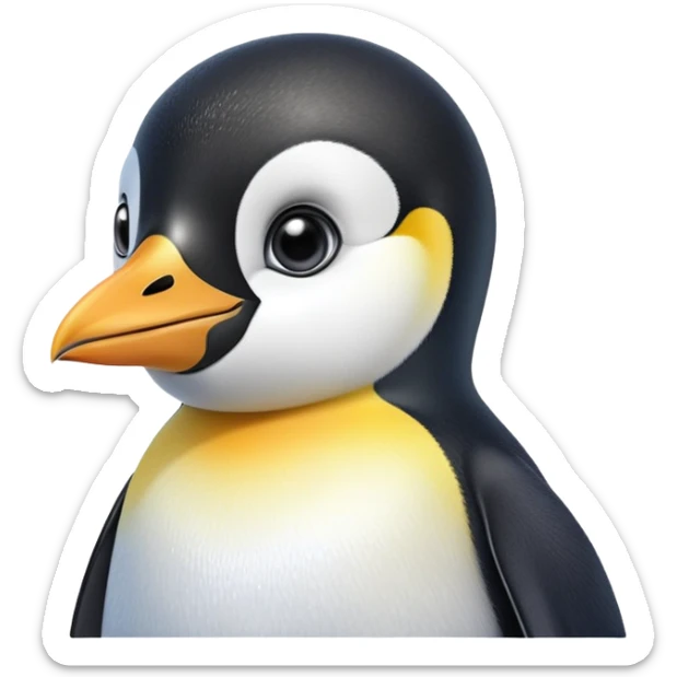 cinematic-cute-emperor-penguin-portrait-emoji,-head-tilted-playfully-and-inquisitively,-with-glossy,-pristine-plumage-accented-by-a-bright-beak-and-round,-sparkling-eyes-filled-with-curiosity,-simplified-yet-irresistibly-adorable-features,  sticker