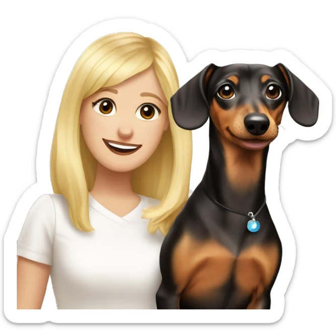 dachshund dog with blonde girl celevrating new year sticker