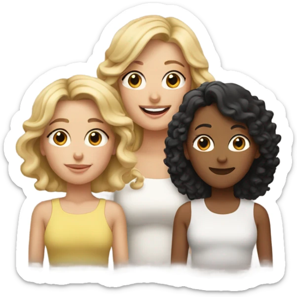 Blonde mom with two daughters one with curly black hair and the other with straight brown sticker