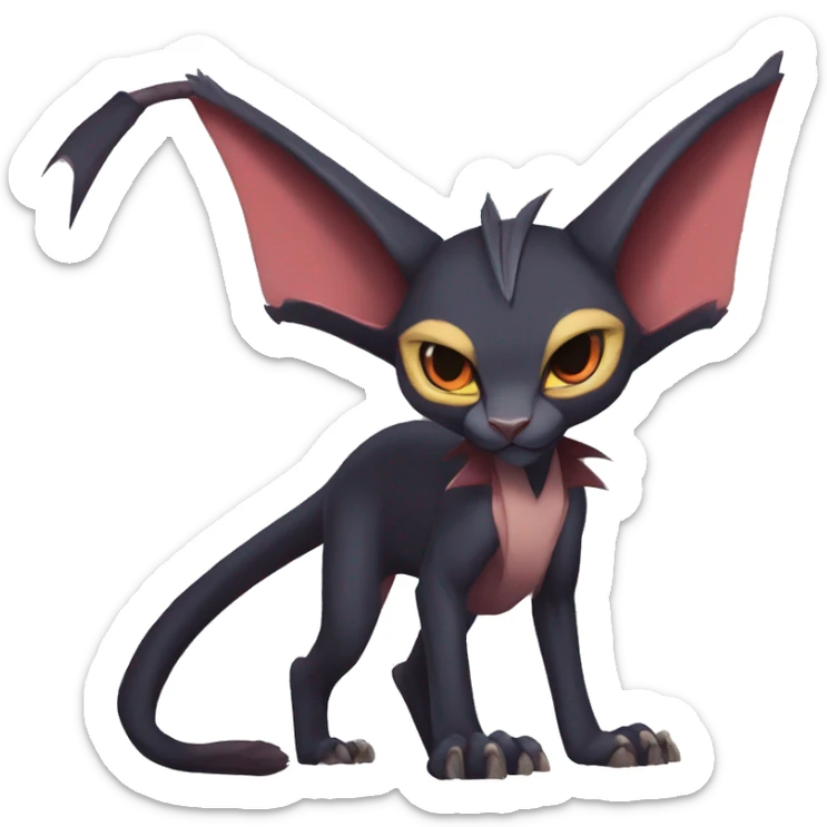 Black cool vampiric Noivern-Litten-Sphynx-Lykoi-Caracal-Fakemon with big bat ears full-body sticker