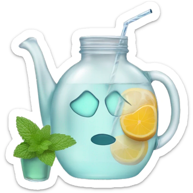 water jug with ice and mint in it and by the left a brown guampa with a silver straw and yerba in it sticker