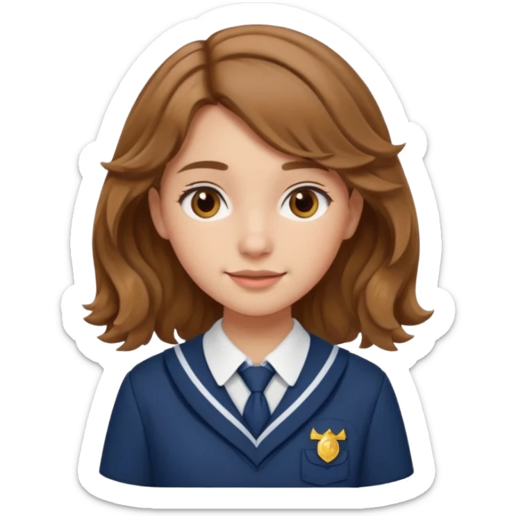 Quiero a una persona morena no tan morena , que sea una adolescente , que lleve uniforme escolar , con un pelo ondulado ,pero no regido , pero que tenga una sonrisa suave, pero que este con un fondo blanco. sticker
