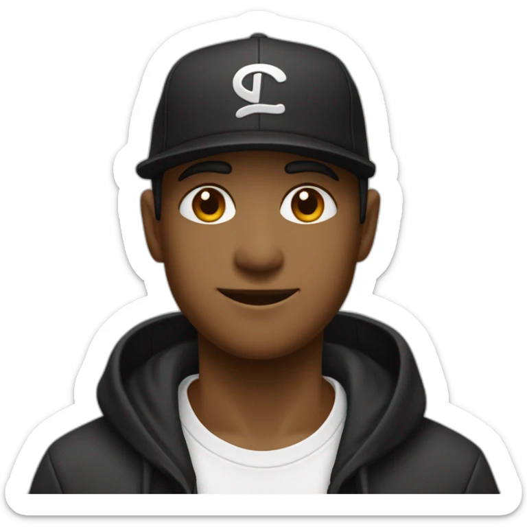 Un gars portant un sweat à capuche noir et une casquette noire sticker