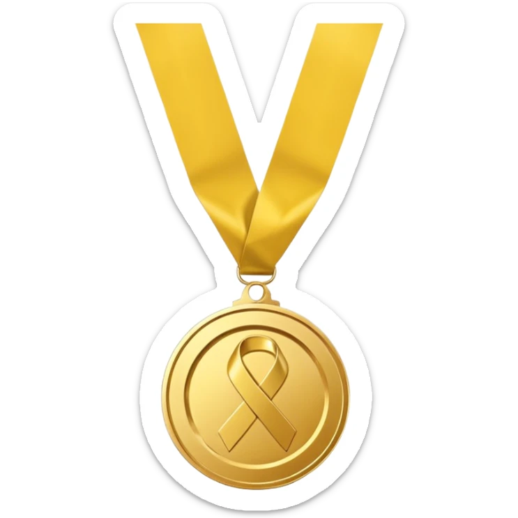 A golden medal with a glossy finish, featuring a central gold awareness ribbon symbol, NO NECK RIBBON sticker