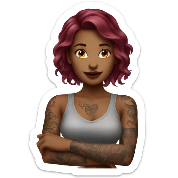 Beautiful tattooed  burgundy long haired woman blushing in love sticker